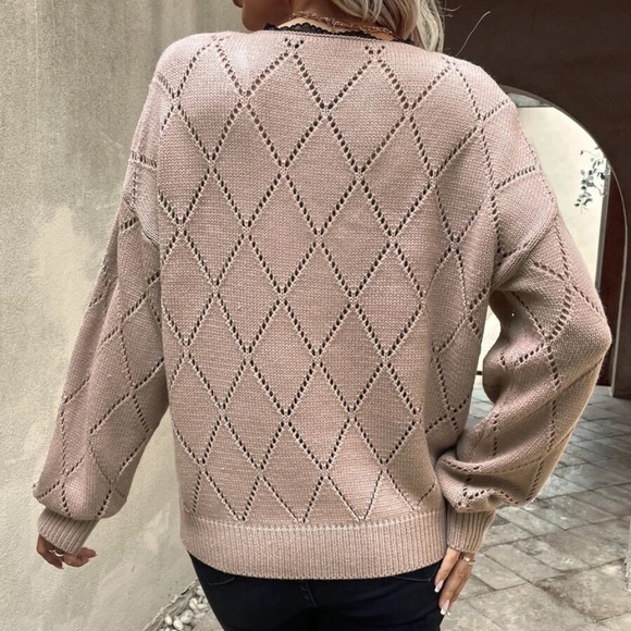 Cozy Dusty Pink Lace Detail oversized Sweater Top - Picture 5 of 5
